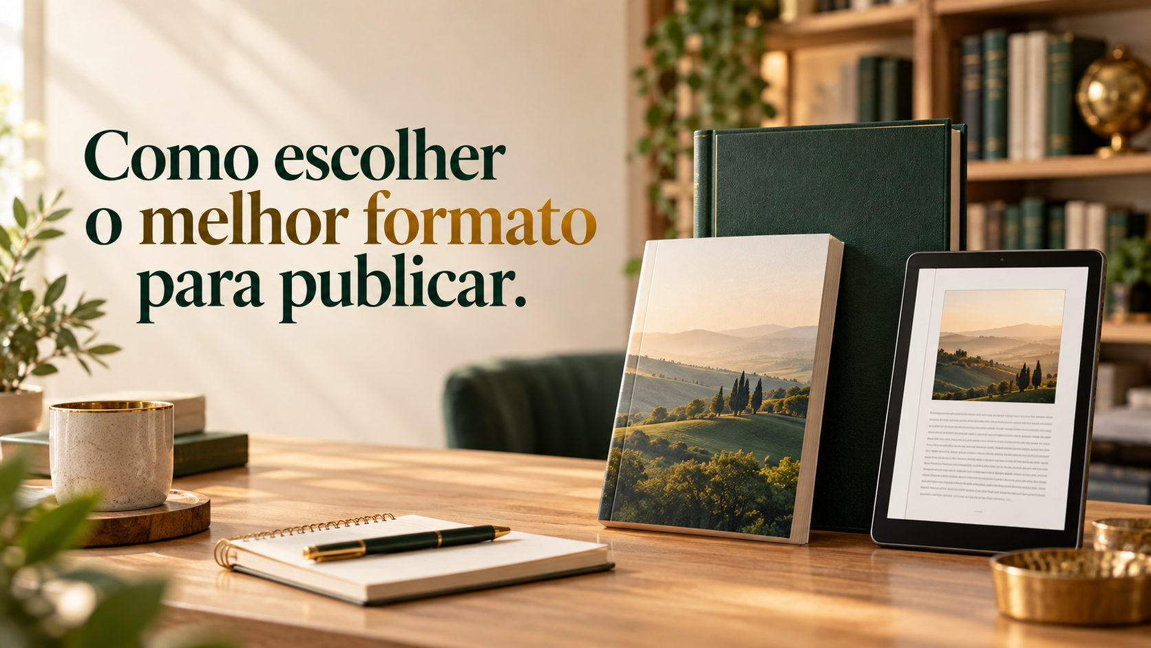 Livros físicos e um leitor digital sobre uma mesa